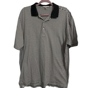 Peter Millar Black White Stripe Polo Golf Shirt Black Collar Short Sleeve‎ Large